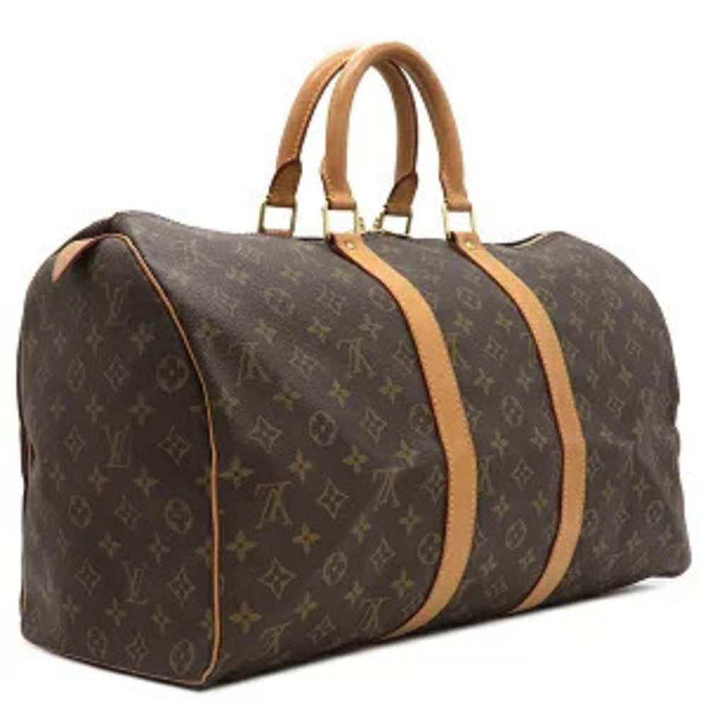 Louis Vuitton padlock key brown Boston Monogram canvas bag Keepall Brown